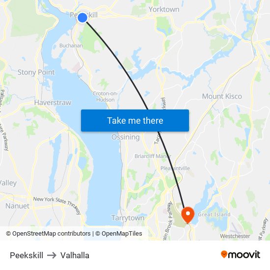 Peekskill to Valhalla map