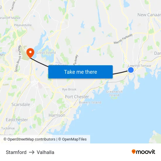 Stamford to Valhalla map