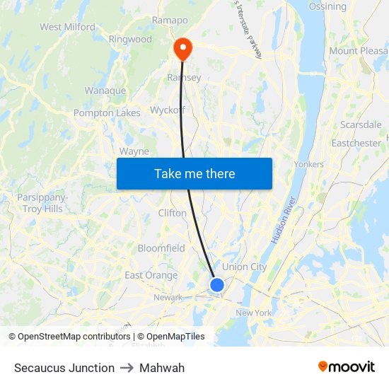 Secaucus Junction to Mahwah map
