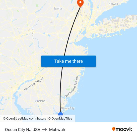 Ocean City NJ USA to Mahwah map