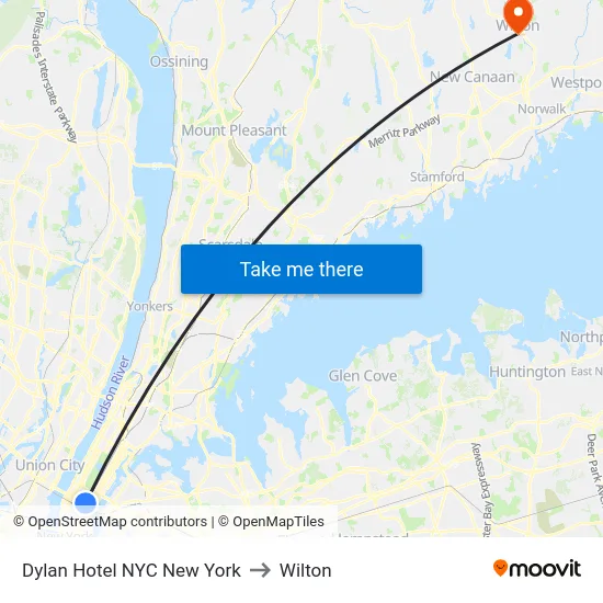 Dylan Hotel NYC New York to Wilton map