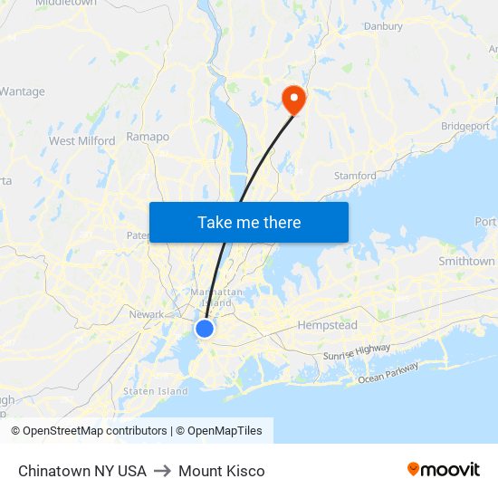 Chinatown NY USA to Mount Kisco map