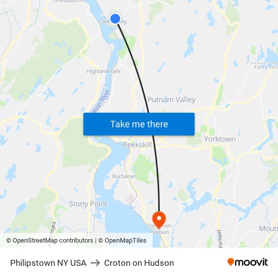 Philipstown NY USA to Croton on Hudson map