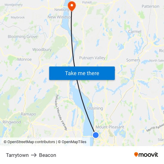 Tarrytown to Beacon map