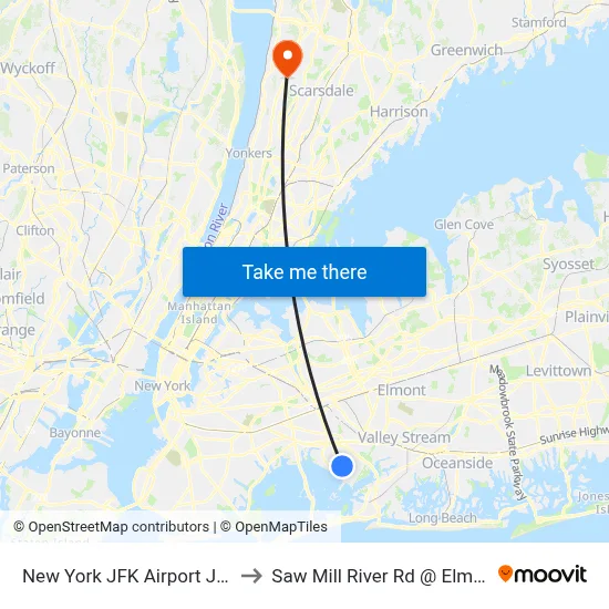 New York JFK Airport JFK to Saw Mill River Rd @ Elm St map