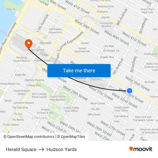 Herald Square to Hudson Yards map
