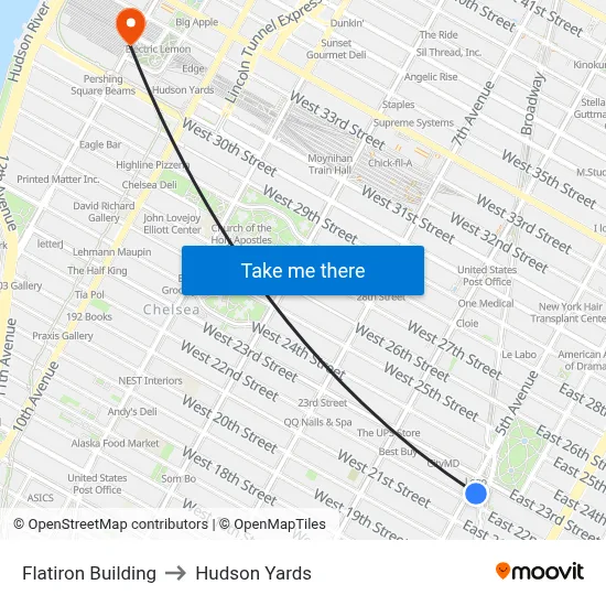 Flatiron Building to Hudson Yards map