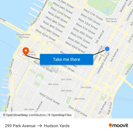 299 Park Avenue to Hudson Yards map