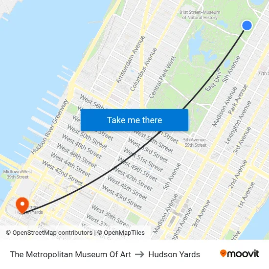 The Metropolitan Museum Of Art to Hudson Yards map