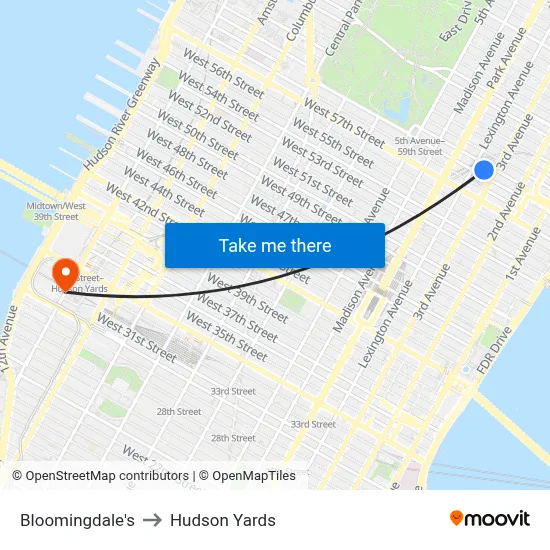 Bloomingdale's to Hudson Yards map