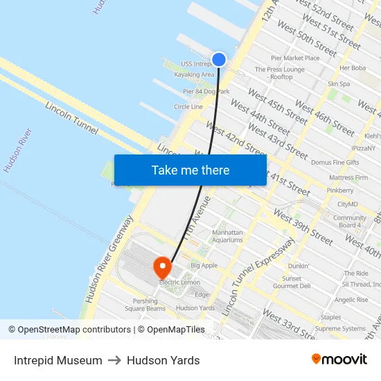 Intrepid Museum to Hudson Yards map