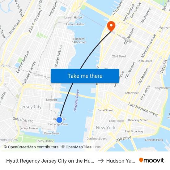 Hyatt Regency Jersey City on the Hudson to Hudson Yards map