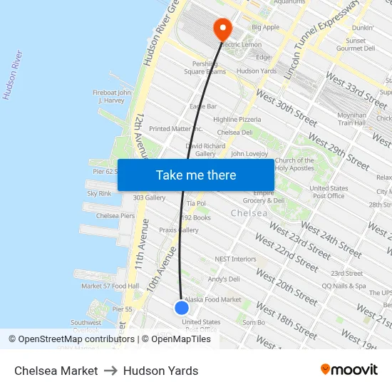 Chelsea Market to Hudson Yards map