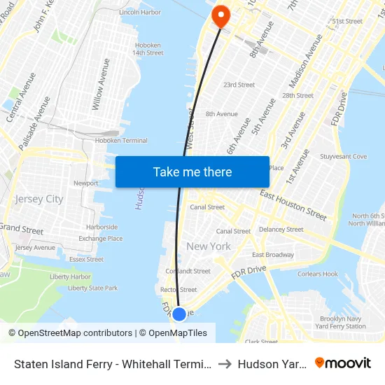Staten Island Ferry - Whitehall Terminal to Hudson Yards map