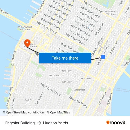 Chrysler Building to Hudson Yards map