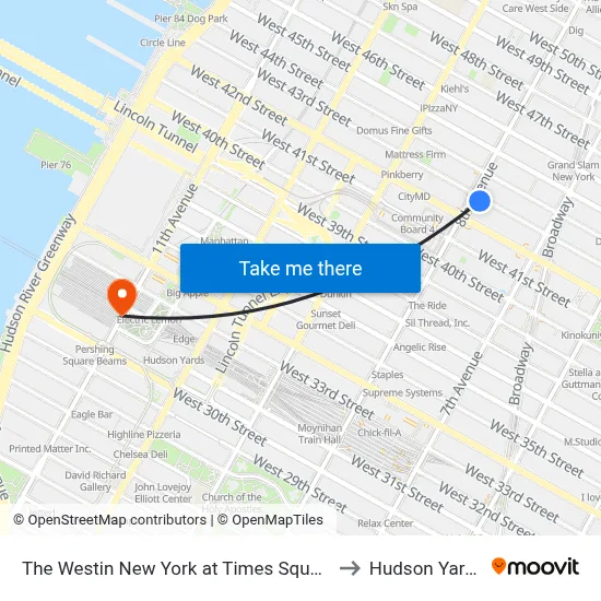 The Westin New York at Times Square to Hudson Yards map