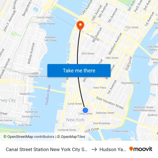 Canal Street Station New York City Subway to Hudson Yards map