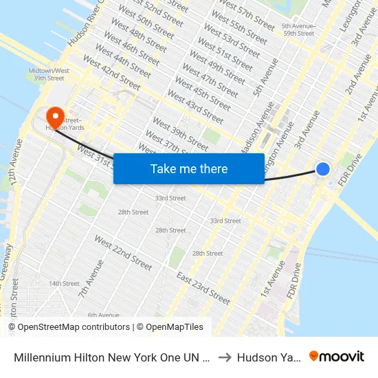 Millennium Hilton New York One UN Plaza to Hudson Yards map