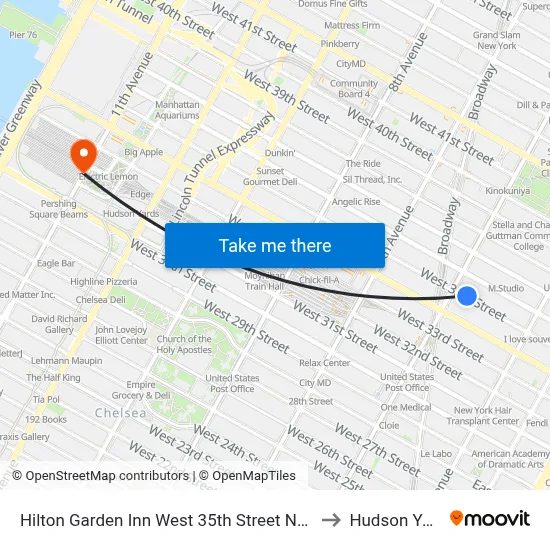 Hilton Garden Inn West 35th Street New York to Hudson Yards map