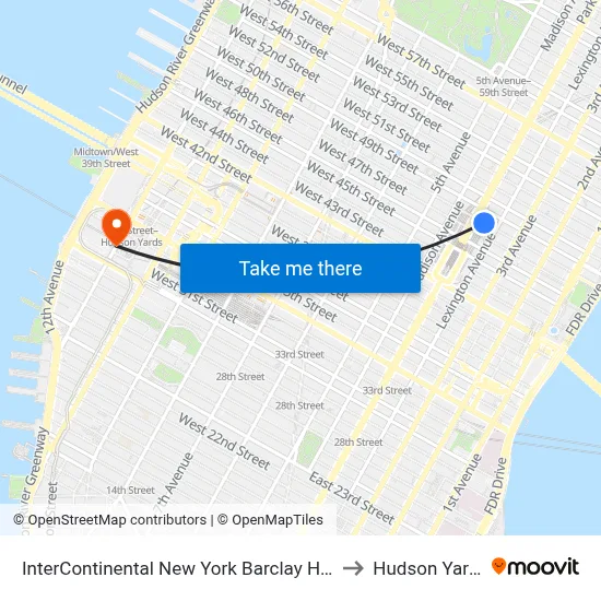 InterContinental New York Barclay Hotel to Hudson Yards map