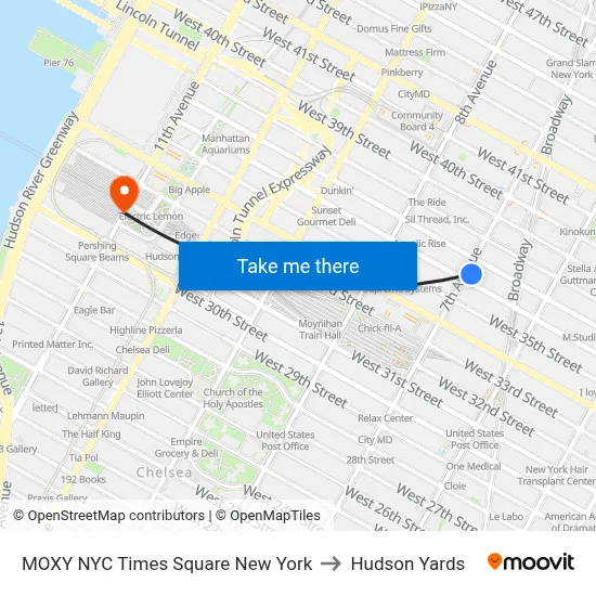 MOXY NYC Times Square New York to Hudson Yards map
