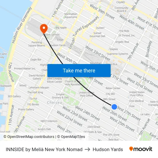 INNSIDE by Melià New York Nomad to Hudson Yards map