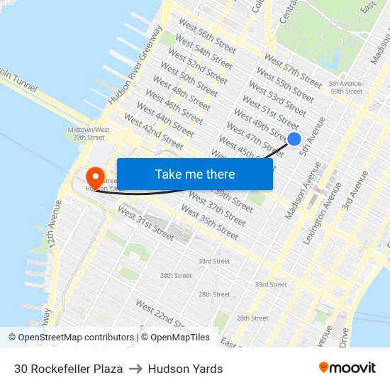 30 Rockefeller Plaza to Hudson Yards map