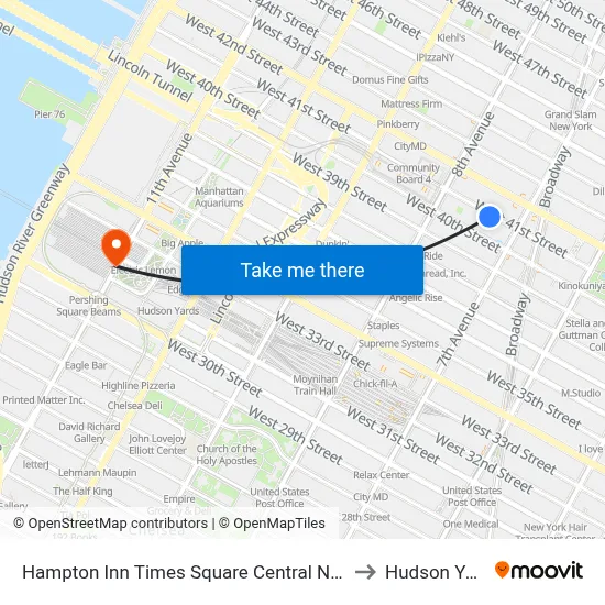 Hampton Inn Times Square Central New York to Hudson Yards map