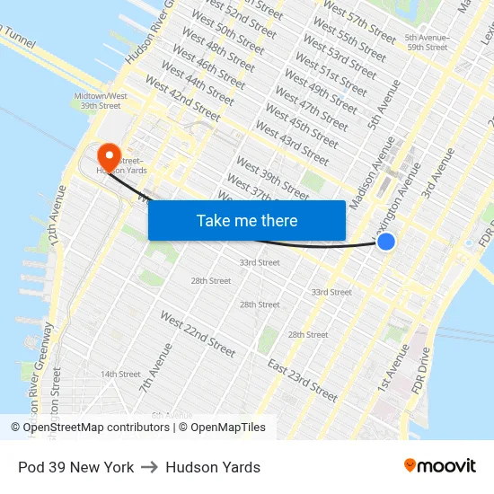 Pod 39 New York to Hudson Yards map