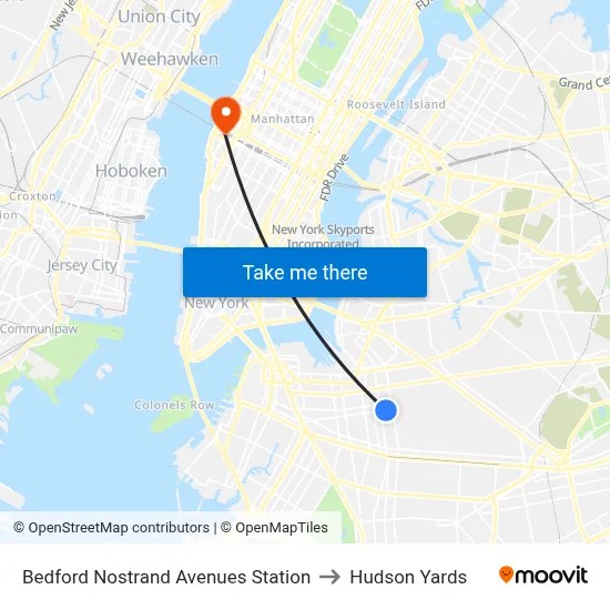 Bedford Nostrand Avenues Station to Hudson Yards map