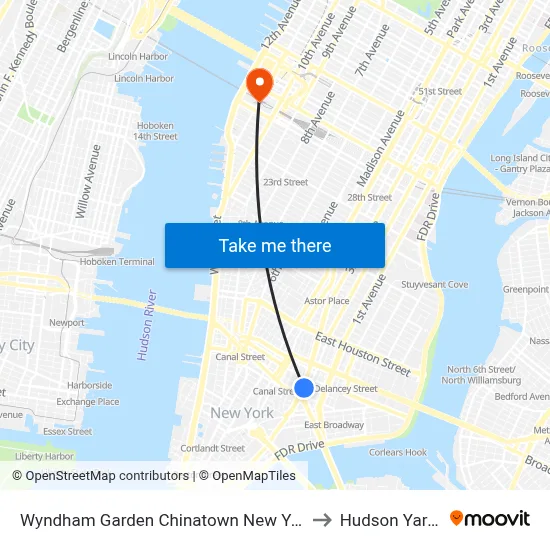 Wyndham Garden Chinatown New York to Hudson Yards map