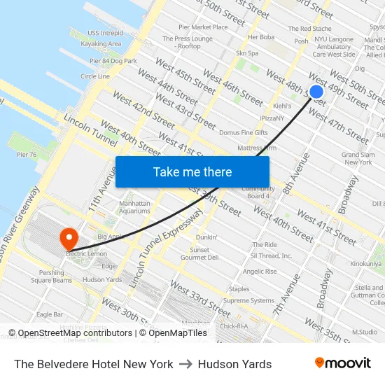 The Belvedere Hotel New York to Hudson Yards map