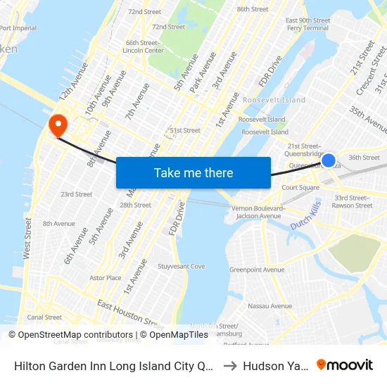 Hilton Garden Inn Long Island City Queens to Hudson Yards map