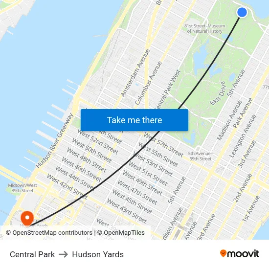 Central Park to Hudson Yards map