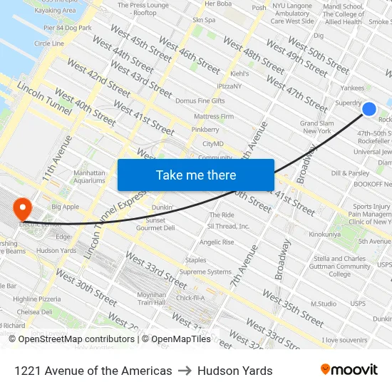 1221 Avenue of the Americas to Hudson Yards map