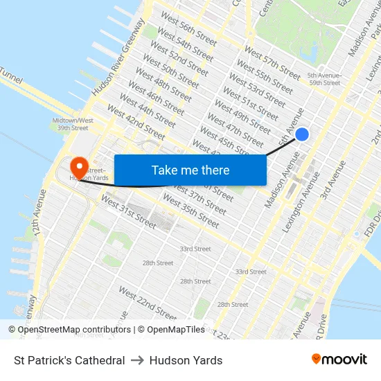 St Patrick's Cathedral to Hudson Yards map
