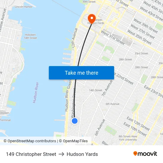 149 Christopher Street to Hudson Yards map