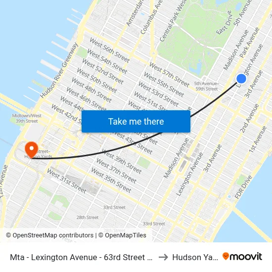 Mta - Lexington Avenue - 63rd Street Station to Hudson Yards map