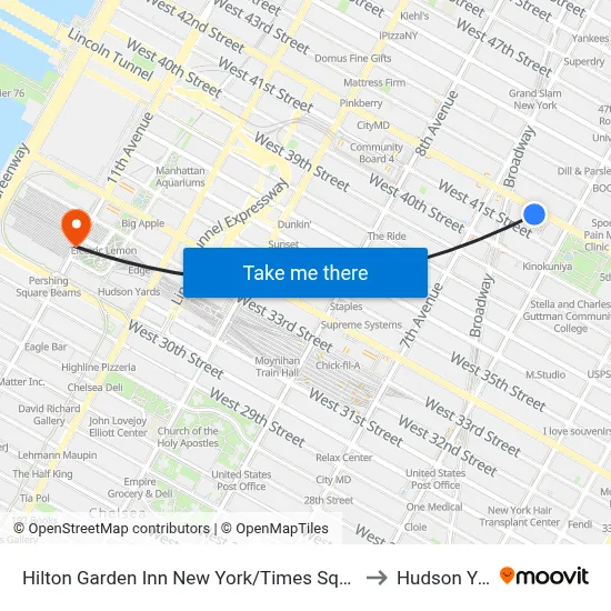 Hilton Garden Inn New York/Times Square Central to Hudson Yards map