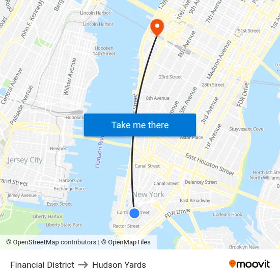 Financial District to Hudson Yards map