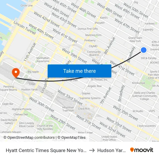Hyatt Centric Times Square New York to Hudson Yards map