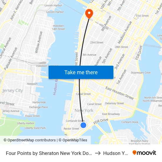 Four Points by Sheraton New York Downtown to Hudson Yards map