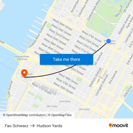 Fao Schwarz to Hudson Yards map