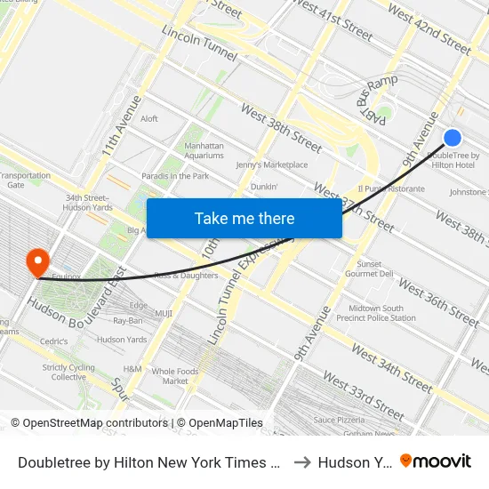 Doubletree by Hilton New York Times Square West to Hudson Yards map