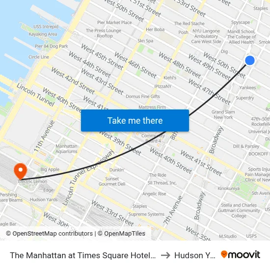 The Manhattan at Times Square Hotel, New York to Hudson Yards map
