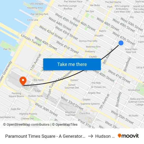 Paramount Times Square - A Generator Hotel, New York to Hudson Yards map
