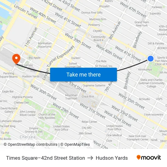 Times Square–42nd Street Station to Hudson Yards map