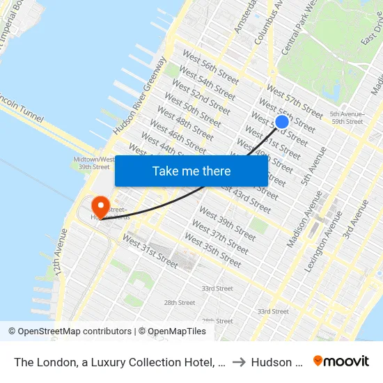 The London, a Luxury Collection Hotel, New York City to Hudson Yards map