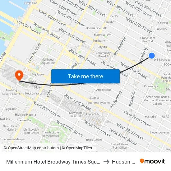 Millennium Hotel Broadway Times Square, New York to Hudson Yards map