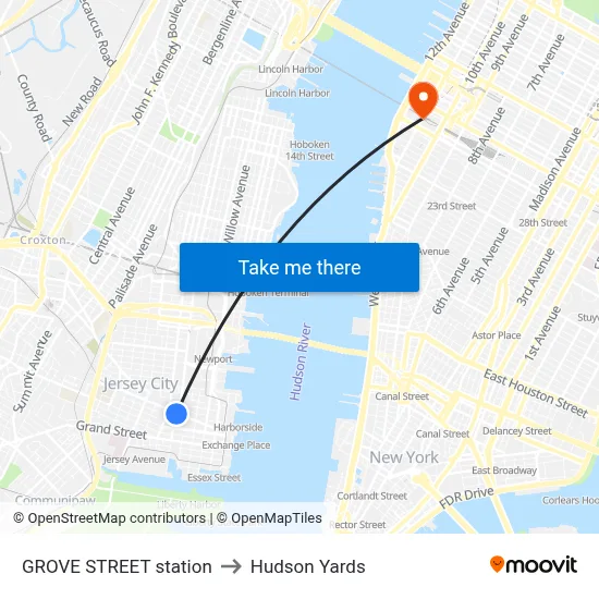 GROVE STREET station to Hudson Yards map